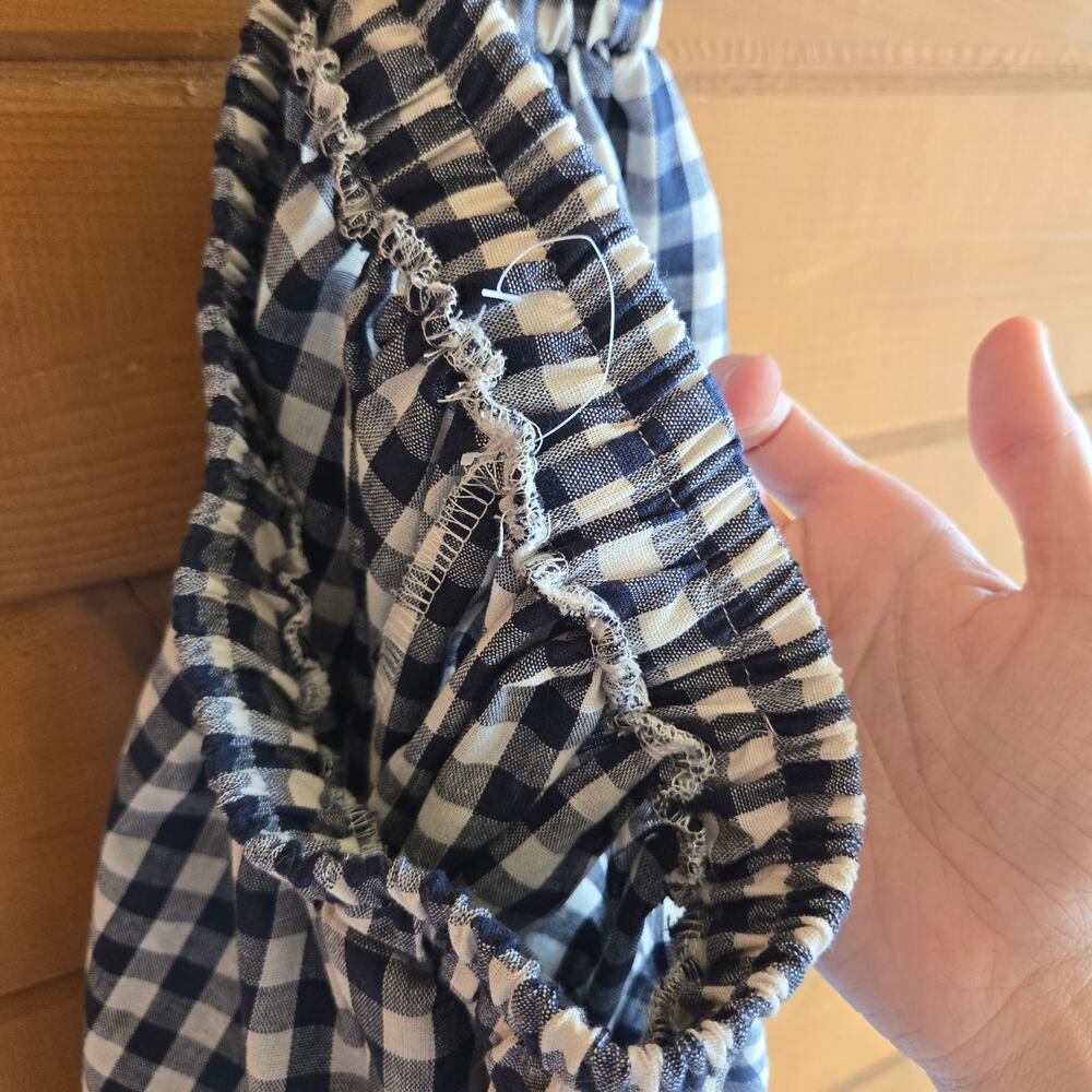 Gingham Culotte Pant Wide Leg Navy White High Waisted S/M Boho Retro Prairie - Picture 5 of 5